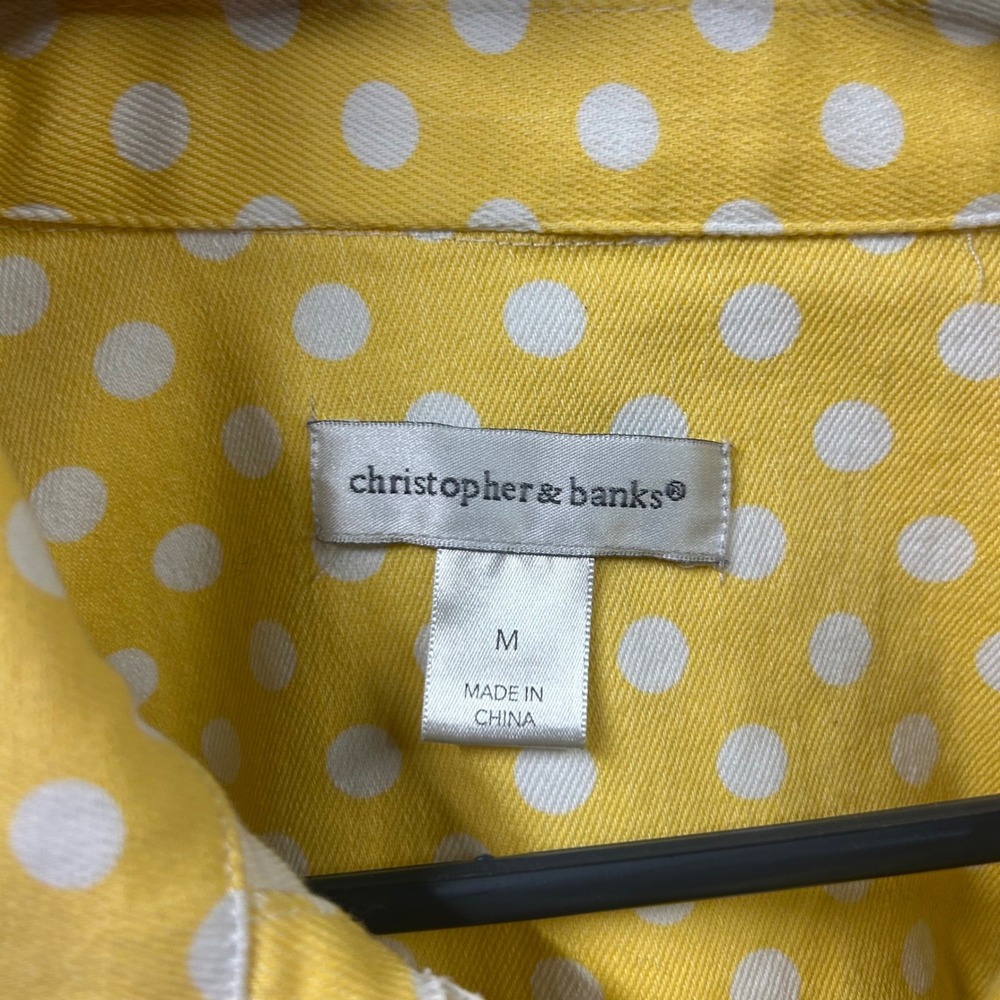 Christopher & Banks Yellow White Polka Dot Denim Jacket‎ Medium Gold Buttons - Picture 2 of 7